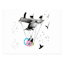 ネコと飛行機 葉書き