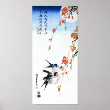 歌川広重 Swallows and Peach Blossoms, Hiroshige Print