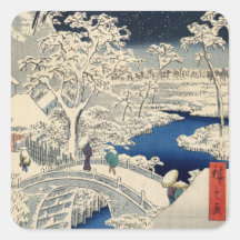 雪の太鼓橋, 広重 Snowy Drum bridge, Hiroshige, Ukiyo-e Sticker