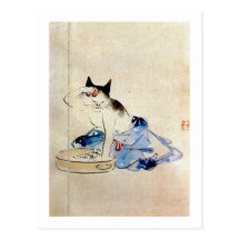 顔を洗う猫, 広重 Cat Face Wash, Hiroshige Post Cards