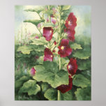 0536 Burgundy Hollyhocks Art Print