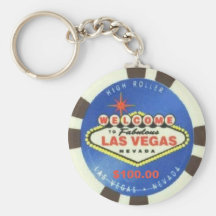 $100 Dollar Poker Chip Blue Las Vegas Keychain