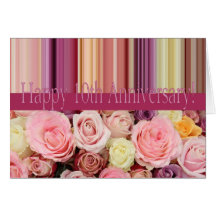 10th Wedding Anniversary Card -Pastel roses stripe