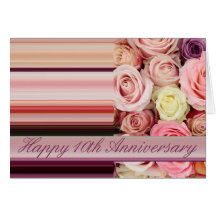 10th Wedding Anniversary Card -Pastel roses stripe