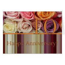 10th Wedding Anniversary Card -Pastel roses stripe