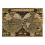 1595 Vintage World Map by Jodocus Hondius Card