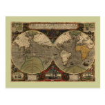 1595 Vintage World Map by Jodocus Hondius Post Cards