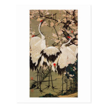 15. 梅花群鶴図, 若冲 Plum Blossoms & Cranes, Jakuchū Postcard