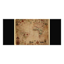 1633 Atantic Ocean Portolan Chart - Pascoal Roiz Customized Rack Card