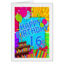 16th birthday card bright and colourful - cake