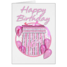 16th Birthday Gift Box - Pink - Happy Birthday Greeting Card