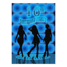 16th Birthday Party Invitation, Blue Neon With Dan