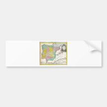 1730 Homann Map of Spain and Portugal Geographic Bumper Stickers