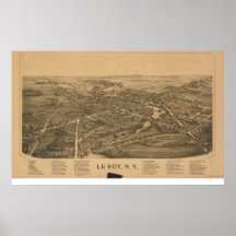 1892 Le Roy, NY Birds Eye View Panoramic Map Posters