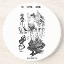 1898 French Corset Newspaper Image Beverage Coasters