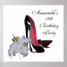 18th Birthday, Black Stiletto Shoes and Lilies Pos Print