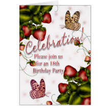 18th Birthday Party - Butterfly And Strawberry Inv Greeting Card