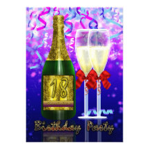 18th Birthday Party Invitation - Champagne And Gla