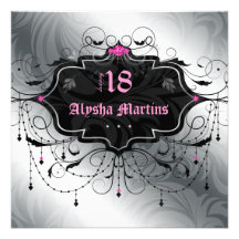 18th Birthday Party Jewel Chandelier Frame Silver Personalised Announcement