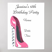 18th Birthday Party Poster with Pink Corkscrew Sti