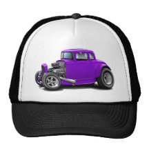 1930's Hot Rod Purple Car Mesh Hats