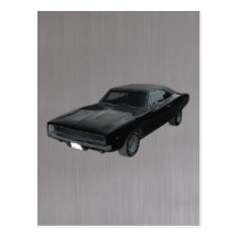 1968 dodge charger r/t mopar brushed steel post cards