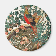 19. 雪中錦鶏図, 若冲 Pheasant in the Snow, Jakuchu Fridge Magnet