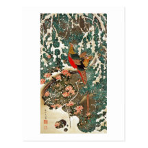 19. 雪中錦鶏図, 若冲 Pheasant in the Snow, Jakuchu Postcards