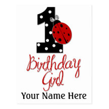 1st Birthday Girl - Lady Bug - 1 - Ladybug Postcards