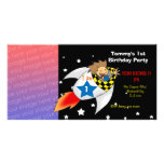 1st rocket birthday boy party invitations personalised photo card