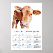 2011 Little Brown Cow  yearly wall  calendar Poster