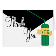 2013 Graduation Cap And Tassel Thank You (Green) Cards