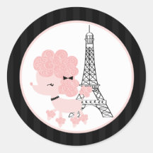 20 - 1.5"  Envelope Seal Pink Poodle in Paris Stickers
