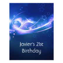 21st Birthday Party Abstract Blue Explode Modern 2 Custom Announcement