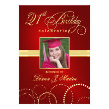 21st Birthday Party Elegant Red Photo Invitations