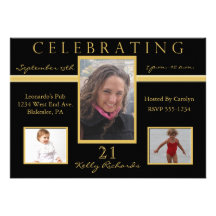 21st Birthday Party Tri Photo Invitations