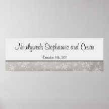 22.5"x7.5" Personalised Banner Grey Snowflakes Posters