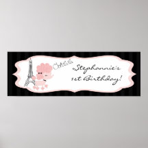 22.5"x7.5" Personalised Banner Pink Poodle Paris Print