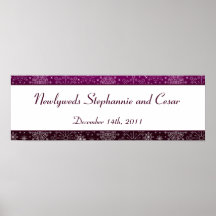 22.5"x7.5" Personalised Banner Purple Stars/Snowfl Poster