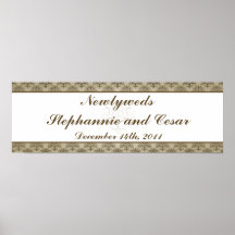 22.5"x7.5" Personalised Banner Tanish Brown Damask Print