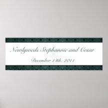 22.5"x7.5" Personalised Banner Teal Ornate Damask Posters