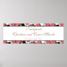 22.5"x 7.5" Personalised Banner Pink Flowers Brown Print