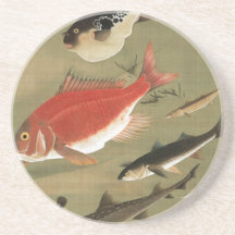 28. 群魚図, 若冲 Various Fishes, Jakuchū, Japan Art Beverage Coasters