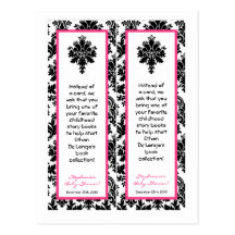 2 Book Marks Hot Pink Black Damask Post Cards