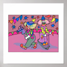 2 clowns playing in big top print