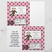 2 Hershey's Large Bar Wrapper Pink Sock Monkey Personalised Flyer