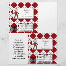 2 Hershey's Large Bar Wrapper Red Sock Monkey Personalized Flyer
