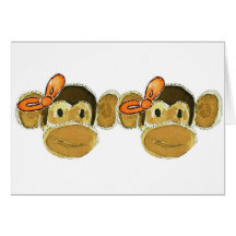 2 monkey heads orange bows cards