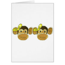 2 monkey heads yellow bows card