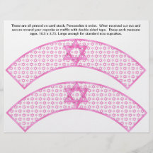2 Pink Bat Mitzvah Custom Cupcake Wrappers Flyer